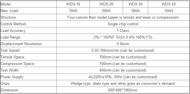 WDS-10/20/30/50 Digital Display Electronic Universal Tensile Testing Machine